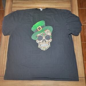 St. Patrick's Day Sugar Skull Black Unisex Softstyle Tee (Gildan) - Size 3XL